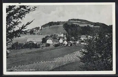 AK Mühlen /Stmk., Ortsansicht übers Feld