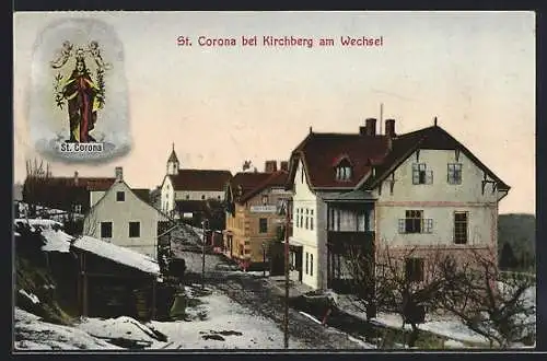 AK St. Corona, Ortsansicht mit Kirche, Marienbildnis