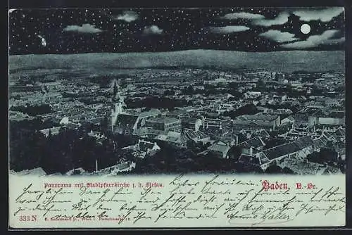 Mondschein-AK Baden /N.-Oe., Panorama mit Stadtpfarrkirche z. h. Stefan