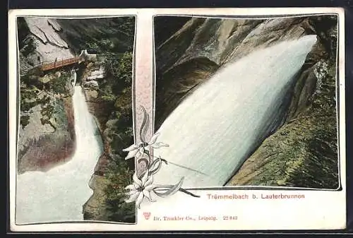 AK Lauterbrunnen, Trümmelbach, Brücke und Wasserfall