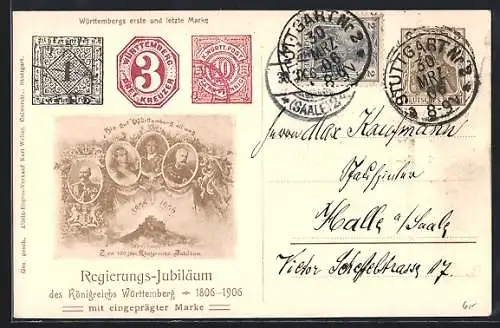 AK Regierungs-Jubiläum des Königreichs Württemberg 1906, Ganzsache 3 Pfennig