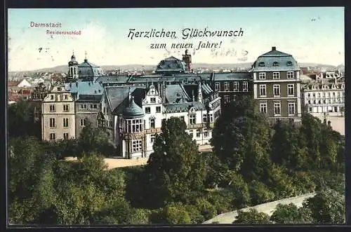 AK Darmstadt, Residenzschloss aus der Vogelschau