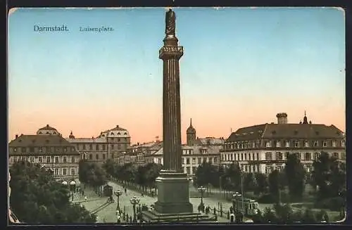 AK Darmstadt, Luisenplatz mit Denkmal aus der Vogelschau