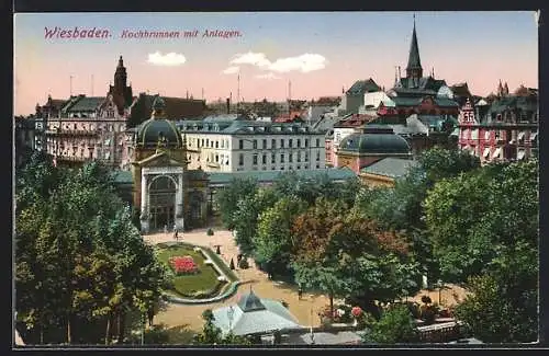 AK Wiesbaden, Kochbrunnen mit Anlagen