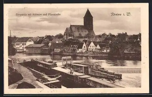 AK Rheine i. W., Emspartie mit Schleuse und Pfarrkirche