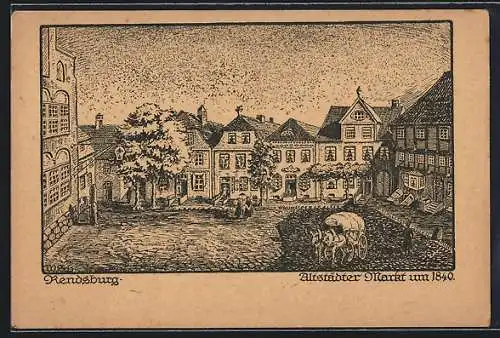 Künstler-AK Rendsburg, Altstädter Markt um 1840