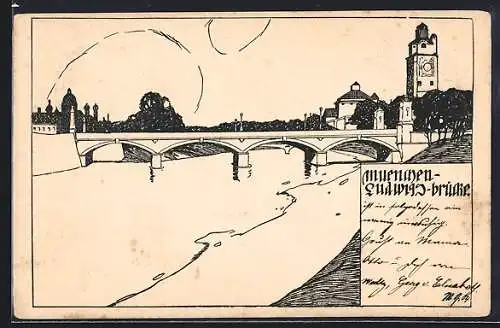 Künstler-AK München, Ludwigs-Brücke