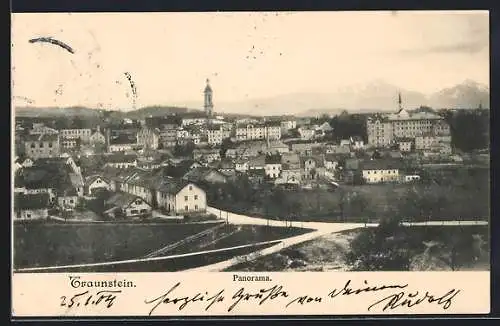 AK Traunstein, Panorama mit Ortseingangsstrasse