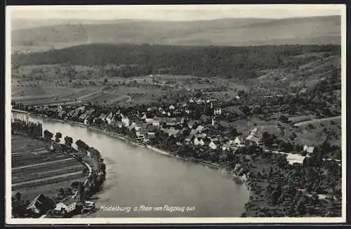 AK Kadelburg, Gesamtansicht mit Rhein vom Flugzeug aus