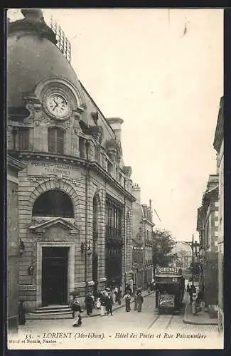 AK Lorient /Morbihan, Hotel des Postes et Rue Poissonnière, Strassenbahn