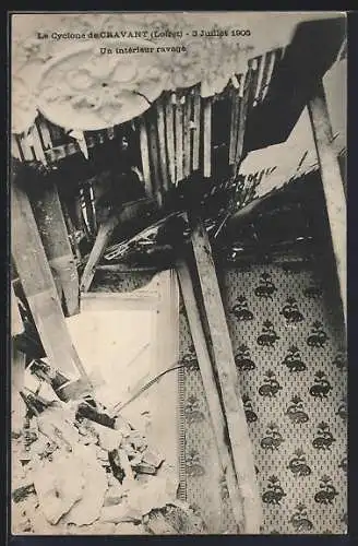 AK Cravant, Le Cyclone, 3 Juillet 1905, Un intérieur ravagé, Unwetter