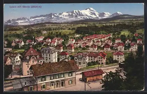 AK Uzwil, Ortsansicht mit Bahnhof und Säntis