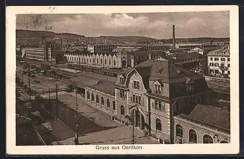 AK Oerlikon, Ortsansicht mit Bahnhof