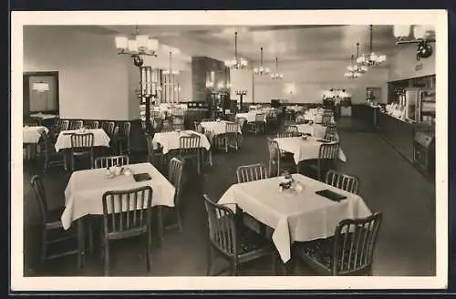 AK Karl-Marx-Stadt, HO-Gaststätten-Hotel Chemnitzer Hof, Speiserestaurant, Innenansicht