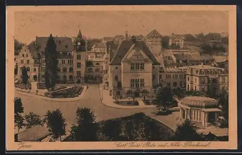 AK Jena, Carl Zeiss-Platz mit Abbe-Denkmal