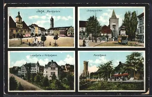 AK Jena, Marktplatz, Johannistor, Lesehalle u. Volkshaus