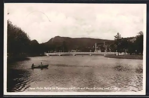 AK Jena i. Thür., Paradies mit Blick auf Neue Brücke und Jenzig