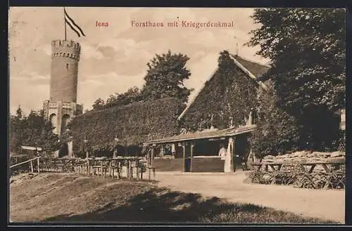 AK Jena, Forsthaus mit Kriegerdenkmal