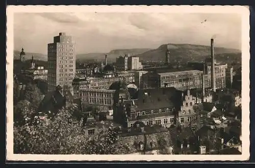 AK Jena, Zeisswerke, Hochhausneubau und Blick auf den Jenzig