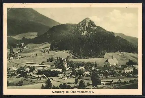 AK Neuberg in Obersteiermark, Teilansicht mit den Bergen