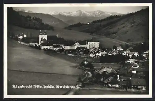 AK St. Lambrecht /Obersteiermark, Ortsansicht aus der Vogelschau