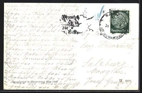 AK Radegund, Ortsansicht mit Schöckl