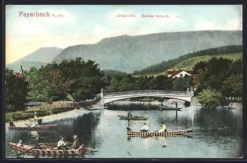 AK Payerbach /N.-Oe., Ortsbrücke mit Blick auf die Raxalpe