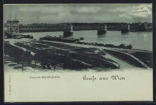 Mondschein-AK Wien, Blick auf die Kronprinz Rudolfs-Brücke