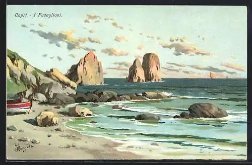 Künstler-Lithographie Capri, I Paraglioni