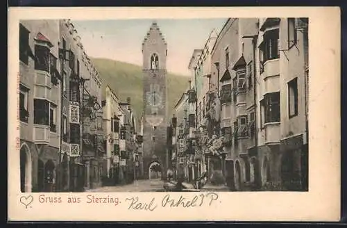 AK Sterzing, Strassenpartie mit Blick zum Torturm