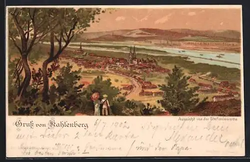 Lithographie Wien-Kahlenberg, Gesamtansicht von der Stefaniewarte