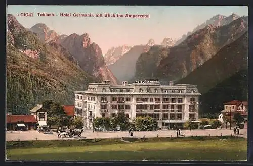 AK Toblach, Hotel Germania mit Blick ins Ampezzotal