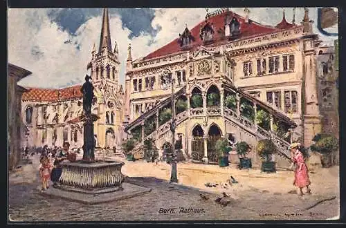 Künstler-AK Georges Stein: Bern, Rathaus mit Brunnen