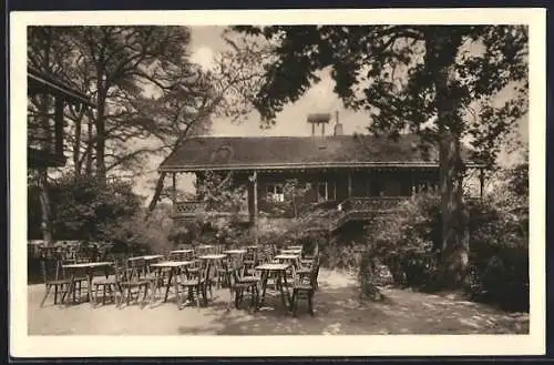 AK Wien-Schönbrunn, Café-Restaurant Tirolergarten rechts von der Glorette, Gartenpartie