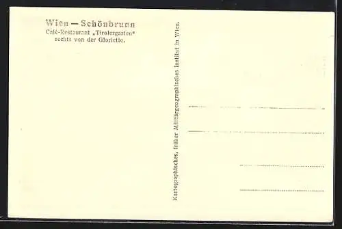 AK Wien-Schönbrunn, Café-Restaurant Tirolergarten rechts von der Glorette, Gartenpartie