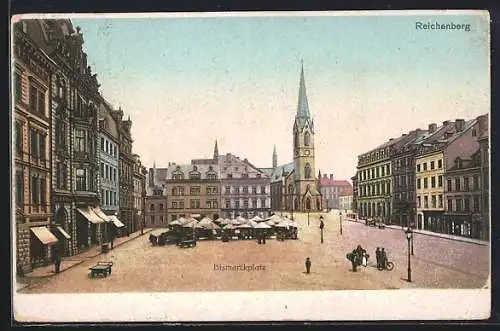 AK Reichenberg / Liberec, Blick über den Bismarckplatz