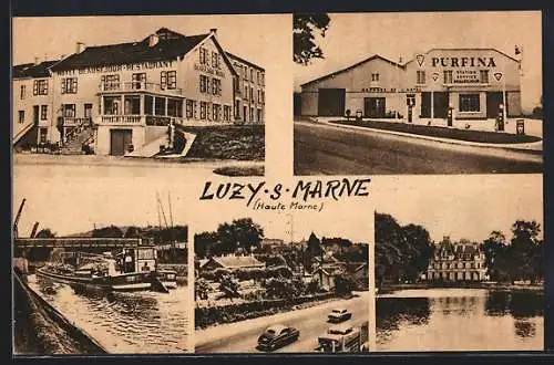 AK Luzy-s-Marne, Hotel Beausejour Restaurant, das Schloss, an der Brücke