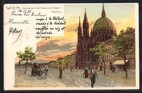 Lithographie Wien-Fünfhaus, Pfarrkirche z. heil. Maria vom Siege