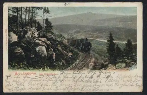 AK Eckerloch, die Brockenbahn unterwegs auf den Berggipfel