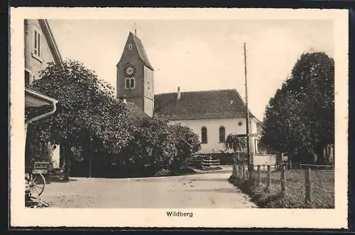 AK Wildberg / Schwarzwald, Strassenpartie mit Kirche