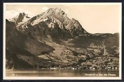 AK Hergiswil am See, Gesamtansicht mit Pilatus