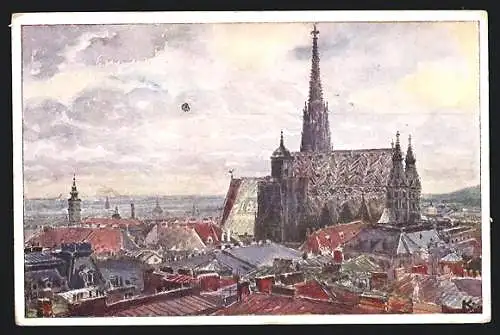 Künstler-AK J. Kalous: Wien, Panorama mit Stefanskirche