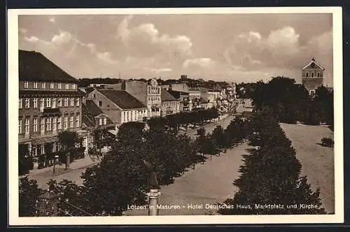 AK Lötzen /Masuren, Hotel Deutsches Haus, Marktplatz und Kirche