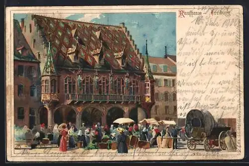 Künstler-AK Heinrich Kley: Freiburg, Wochenmarkt am Raufhaus