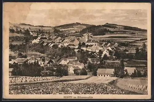 AK Höritz im Böhmerwalde, Totalansicht vom Feld aus