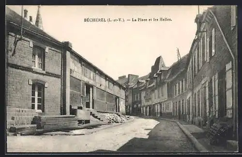 AK Bécherel, La Place et les Halles