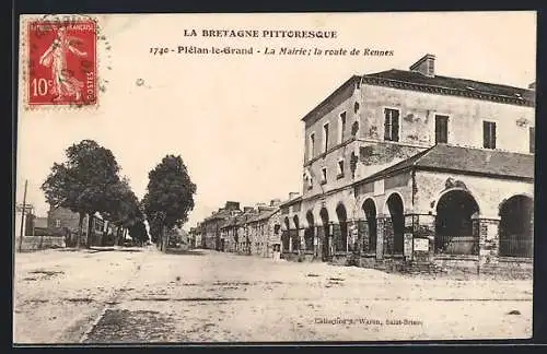 AK Plélan-le-Grand, La Mairie la route de Rennes