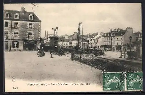 AK Redon, Place Saint-Sauveur (Vue générale)