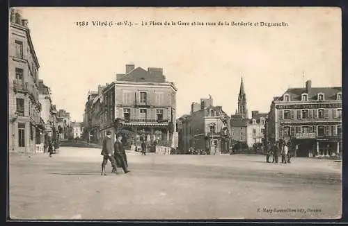 AK Vitré, la Place de la Gare et les rues de la Borderie et Duguesclin