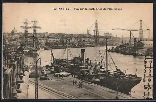 AK Nantes, Vue sur le port, prise de l`hermitage, Dampfer u. Segelschiffe liegen im Hafen